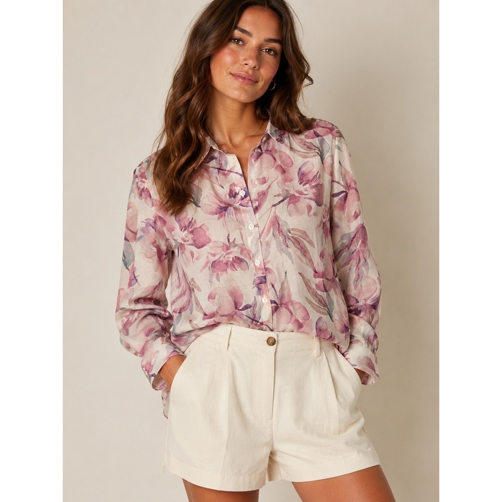 Bailey 44 Watercolor Floral Button Front Blouse Pink Purple Size Large